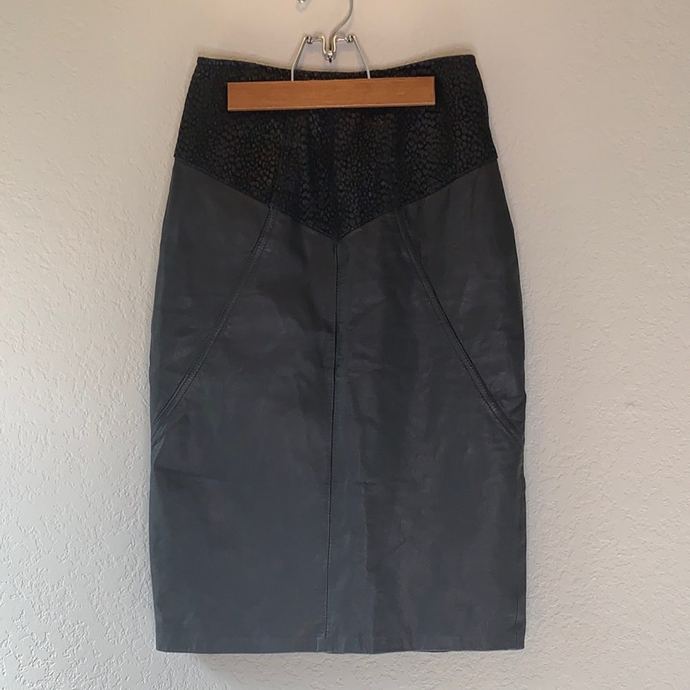 Winlet Vintage black leather & suede pencil skirt